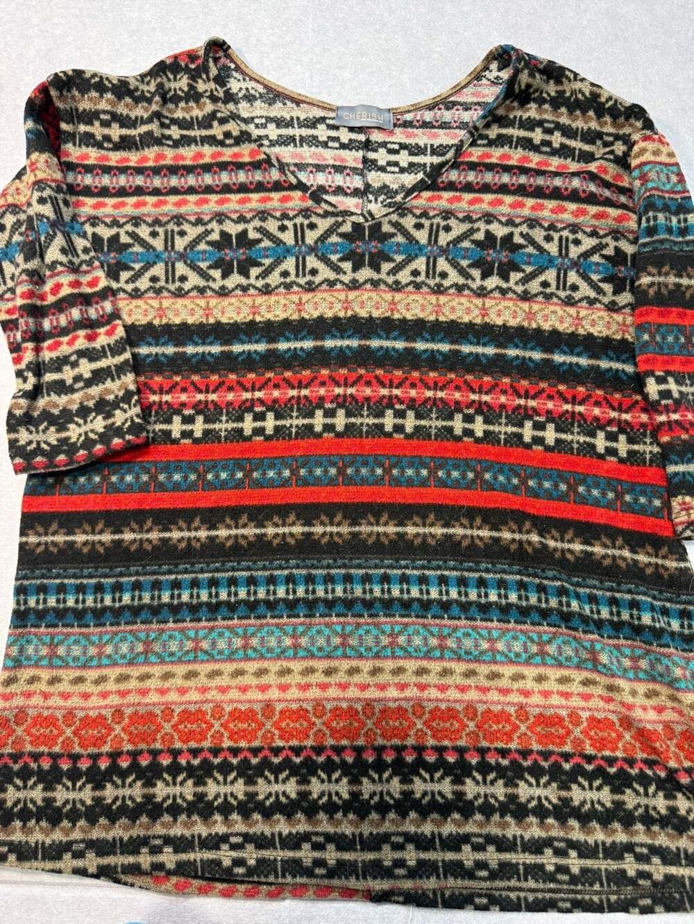 Cherish Multi-Color Aztec Stripe Long Sleeve Tunic Style T13902 Size Large